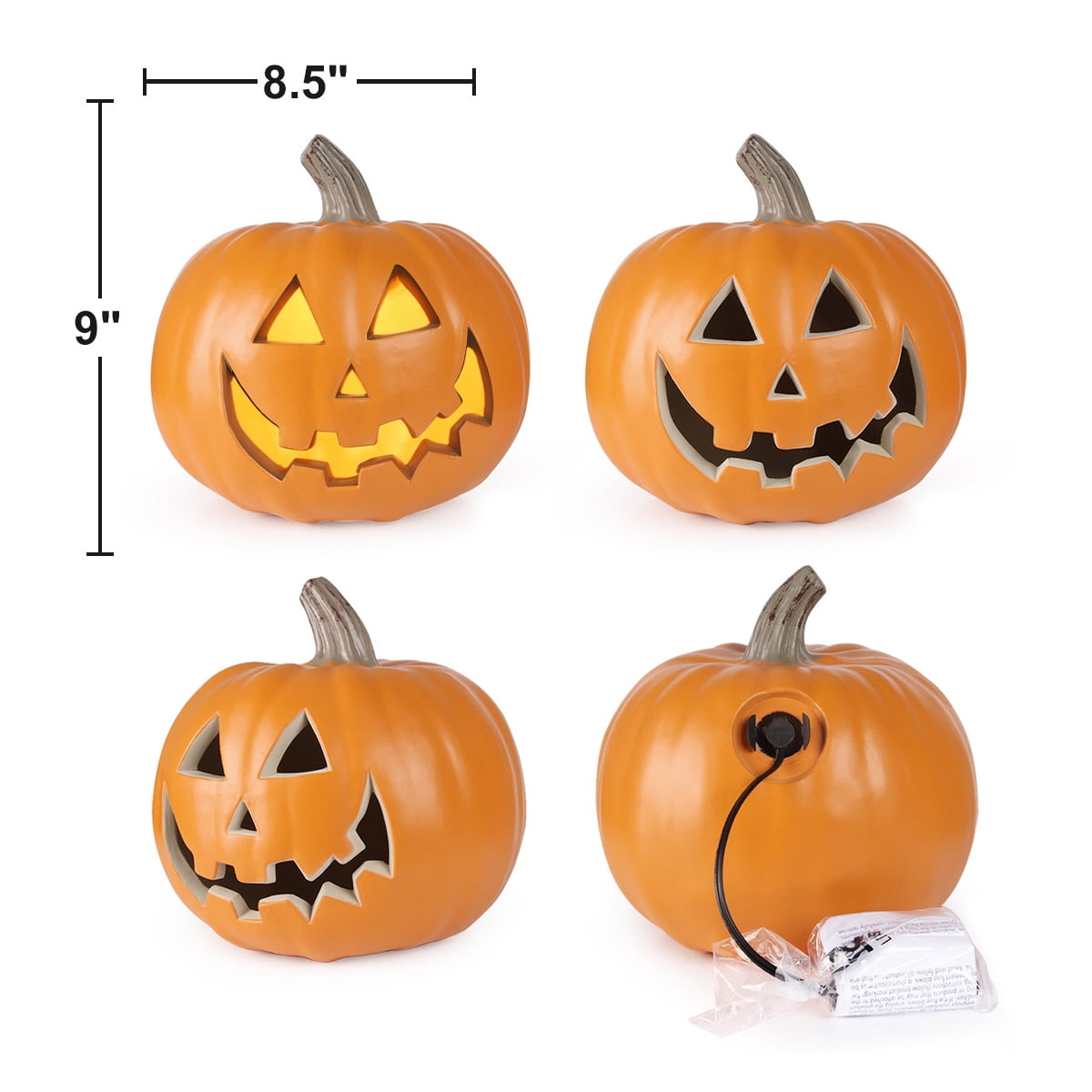 4Pack LED Lighted Jack O Lantern Indoor Outdoor Halloween Large Pumpkin Lantern Decoration