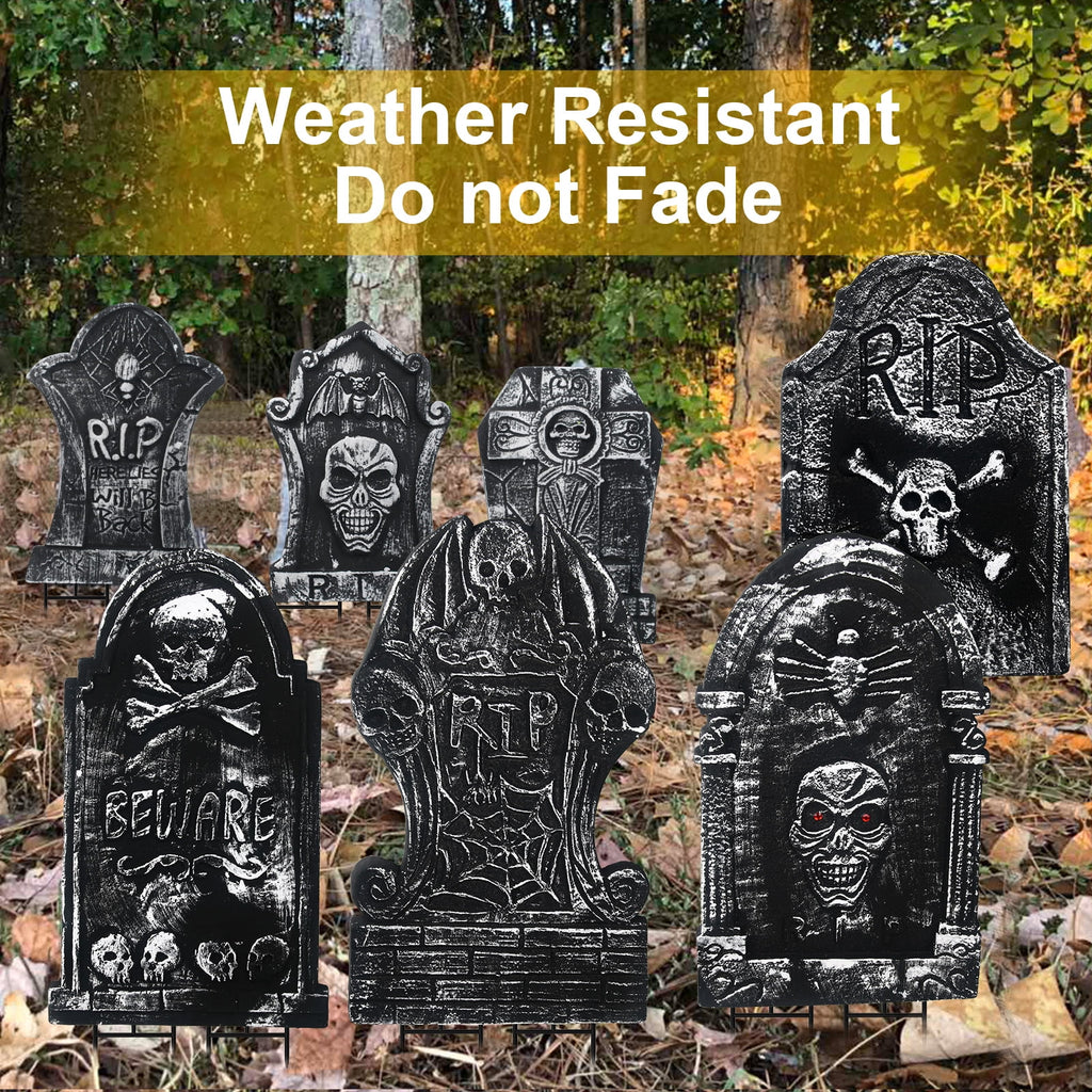 7Pack Halloween RIP Graveyard Foam Tombstones Decorations with 14 Stakes for Halloween Outdoor Yard Decoration