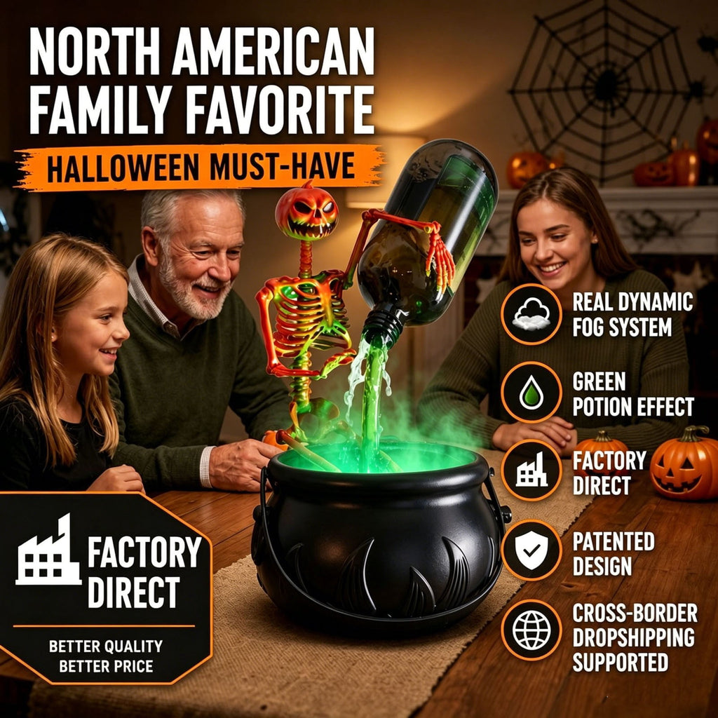Halloween Skeleton Magic Potion Fountain – Mystical Desktop Recirculating Water & Mist Decor with Lighting Effects