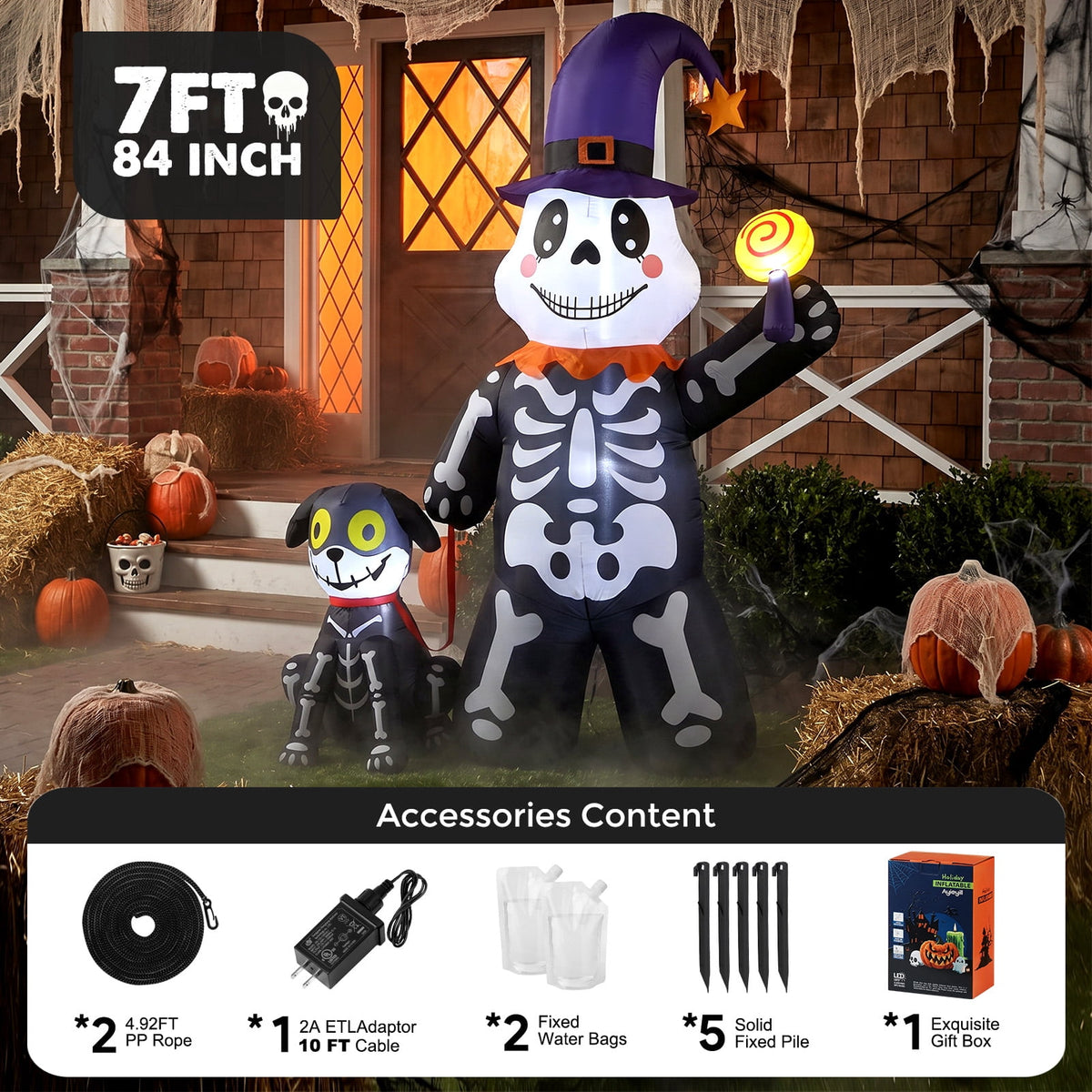 Ayieyill Halloween Inflatables Decorations Skeleton and Dog, Halloween Blow ups Yard Decorations Outdoor for Garden Lawn