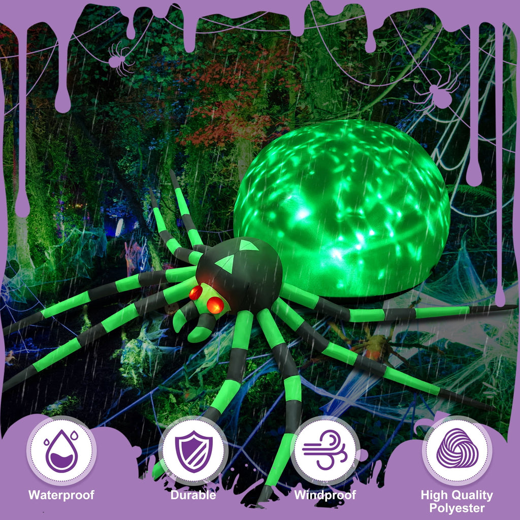 Yexmas 12FT Halloween Inflatables Outdoor Decorations Giant Spider Decorations with LED Lights and Air Pump Blow up Inflatable Green