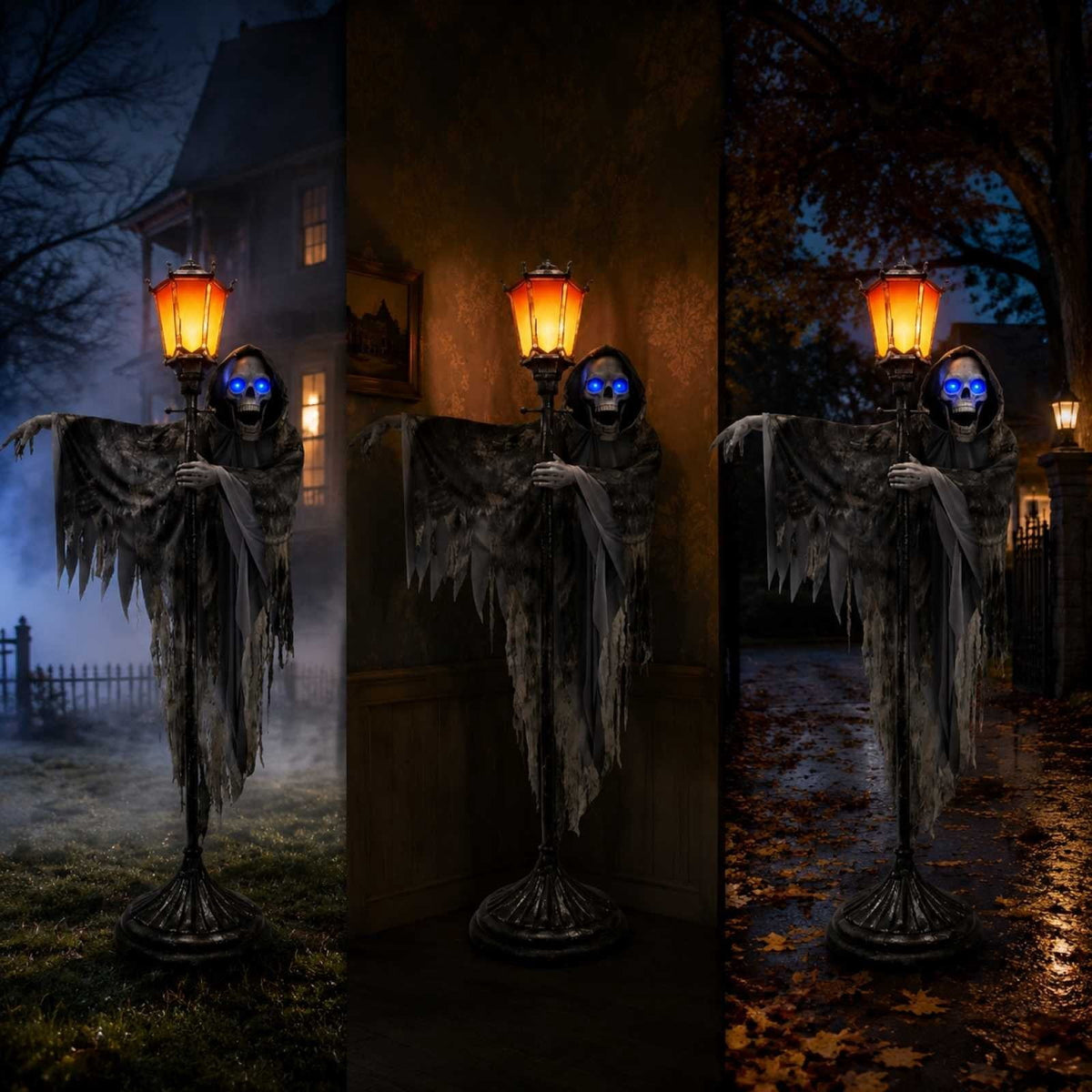 ShengapQ Halloween Ghost Street Lamp Light Up Skeleton Prop, Glowing Eyes Decoration, Outdoor Porch Display, Spooky Yard Decor, Creepy Halloween Centerpiece