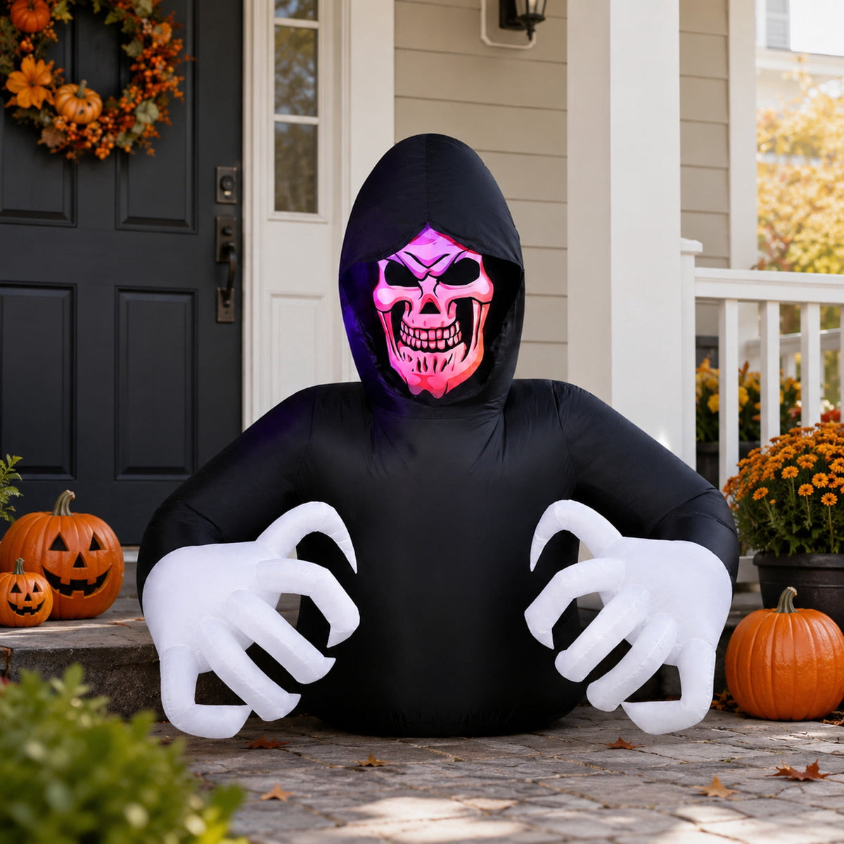 MInHoues 6 ft Halloween Inflatable Mold Ornament, Half Body Ghost Face Man in Black Decorative Molds, Polyester Spooky Yard Prop for Indoor Outdoor Holiday Party Decor