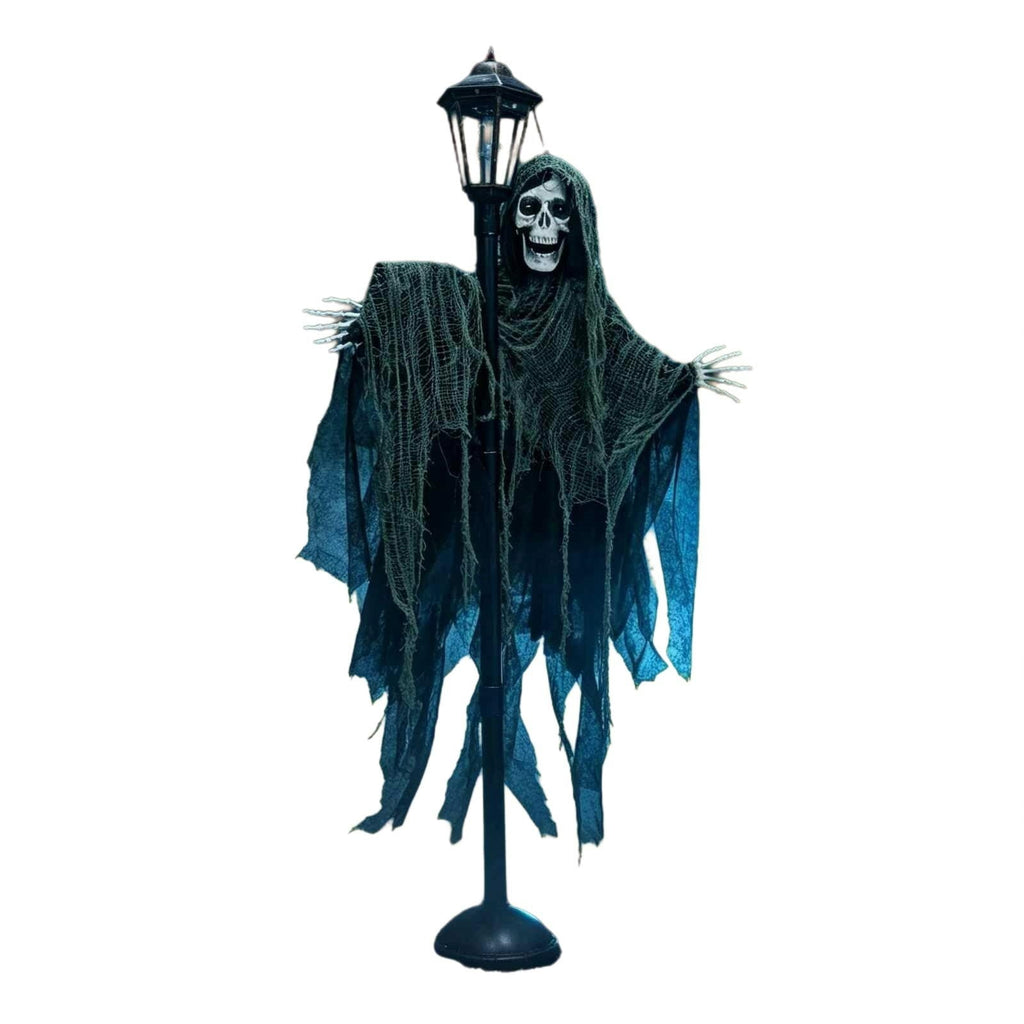 AMARHH Halloween Lighted Ghost Street Lamp Prop, 79 x 39 x 2 Inch, Glowing Skeleton Grim Reaper Yard Decor with Tattered Robes, Spooky Outdoor Party Haunted House Prop