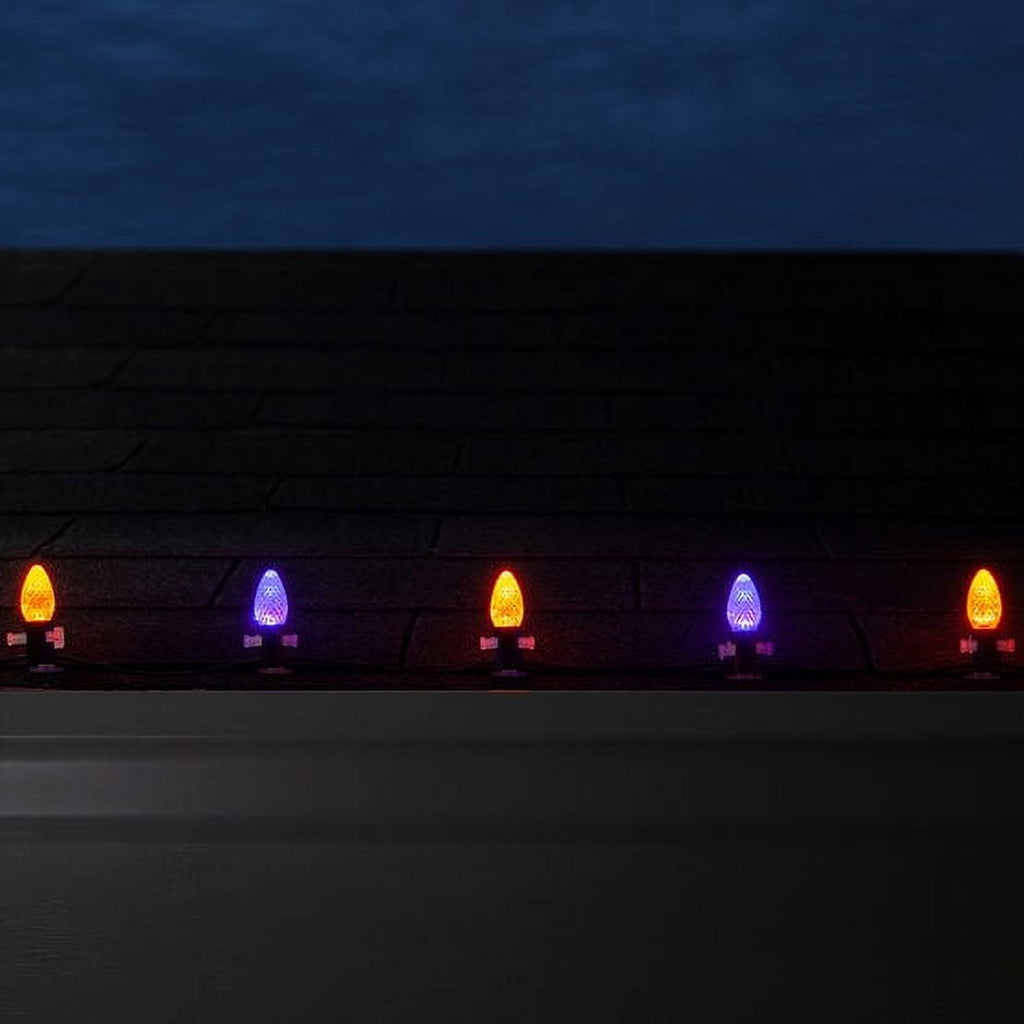 50 OptiCore LED Purple and Orange C7 String Lights with Shatterproof Bulbs for Halloween Displays Party Decoration, 50ft, Indoor Outdoor Black Wire