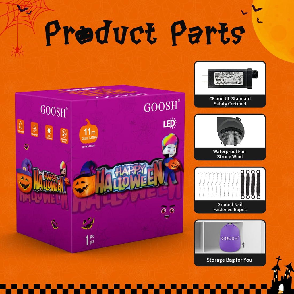 GOOSH Halloween Inflatables 11.5 FT Long Vampire With Pumpkin, Outdoor Halloween Inflatables Halloween Blow Ups with LED Lights, Funny Halloween Decorations Inflatables for Halloween Holiday Party