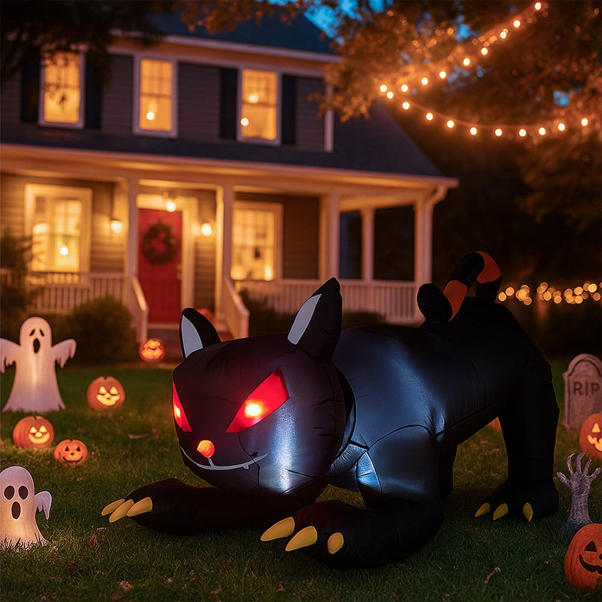 6.5ft Animated Halloween Inflatable Black Cat with Moving Head and LED Lights for Yard Decor