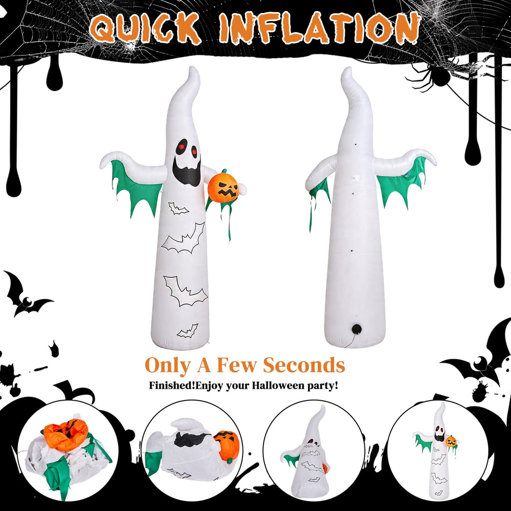 12ft Halloween Inflatable Ghost Bat Ornament with 4 LED Lights 82 String Lights