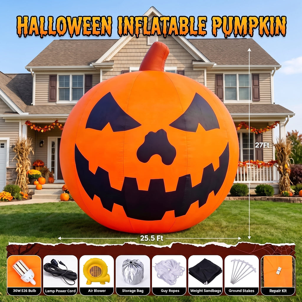 BPMIO 20FT Halloween Giant Inflatable Pumpkin Outdoor Yard Decoration with 550W Blower, 420D Oxford UL-Certified LED Light for Garden Commercial Party