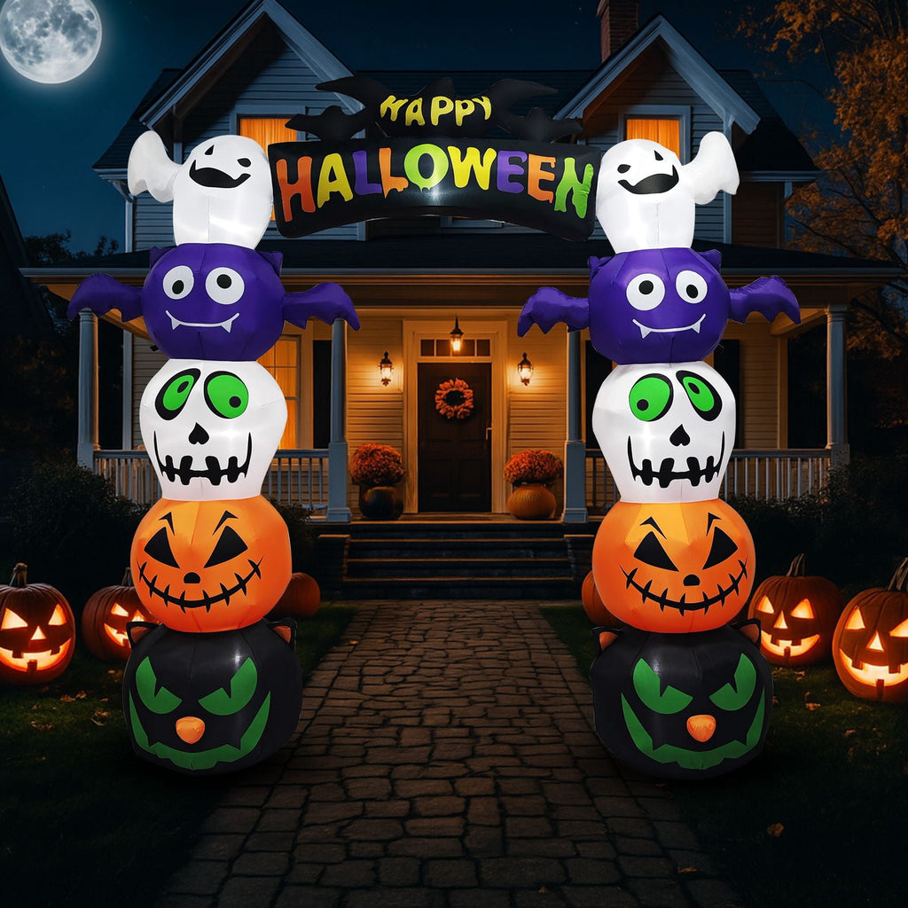 8.2FT Halloween Inflatable Pumpkin Archway with Built-in LED Lights Waterproof Polyester Blow Up Yard Decoration for Garden Party Walkway