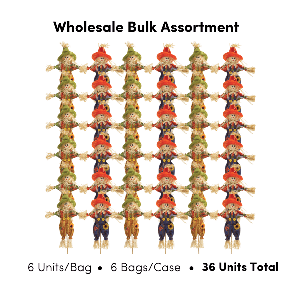 Small Scarecrow Decorations for Halloween or Thanksgiving - Assorted Bulk Case of 36 - 21"OAL