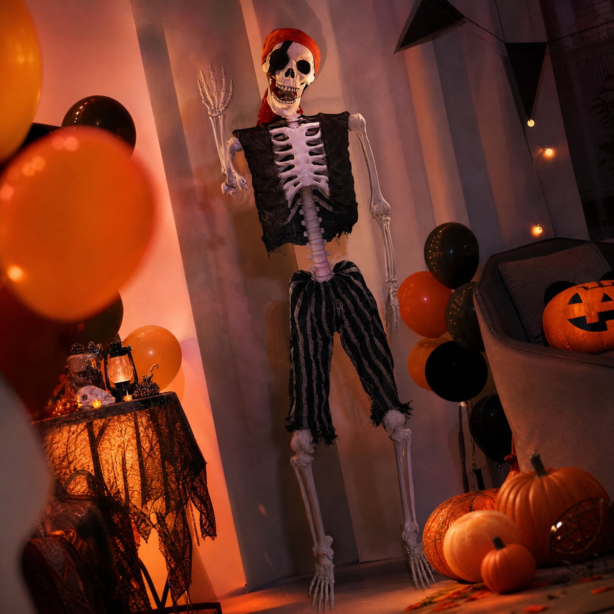 Skeleton 5 Foot Life Size Pirate Skeleton for Spooky Halloween Haunted House Party Indoor and Outdoor Decoration Props