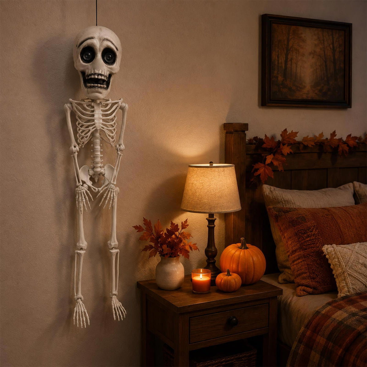 Halloween Full Body Plastic Skeleton Figurine 105cm, Posable Joints Skull Statue with Big Eyes for Spooky Graveyard Haunted House Decor, Halloween Party Prop