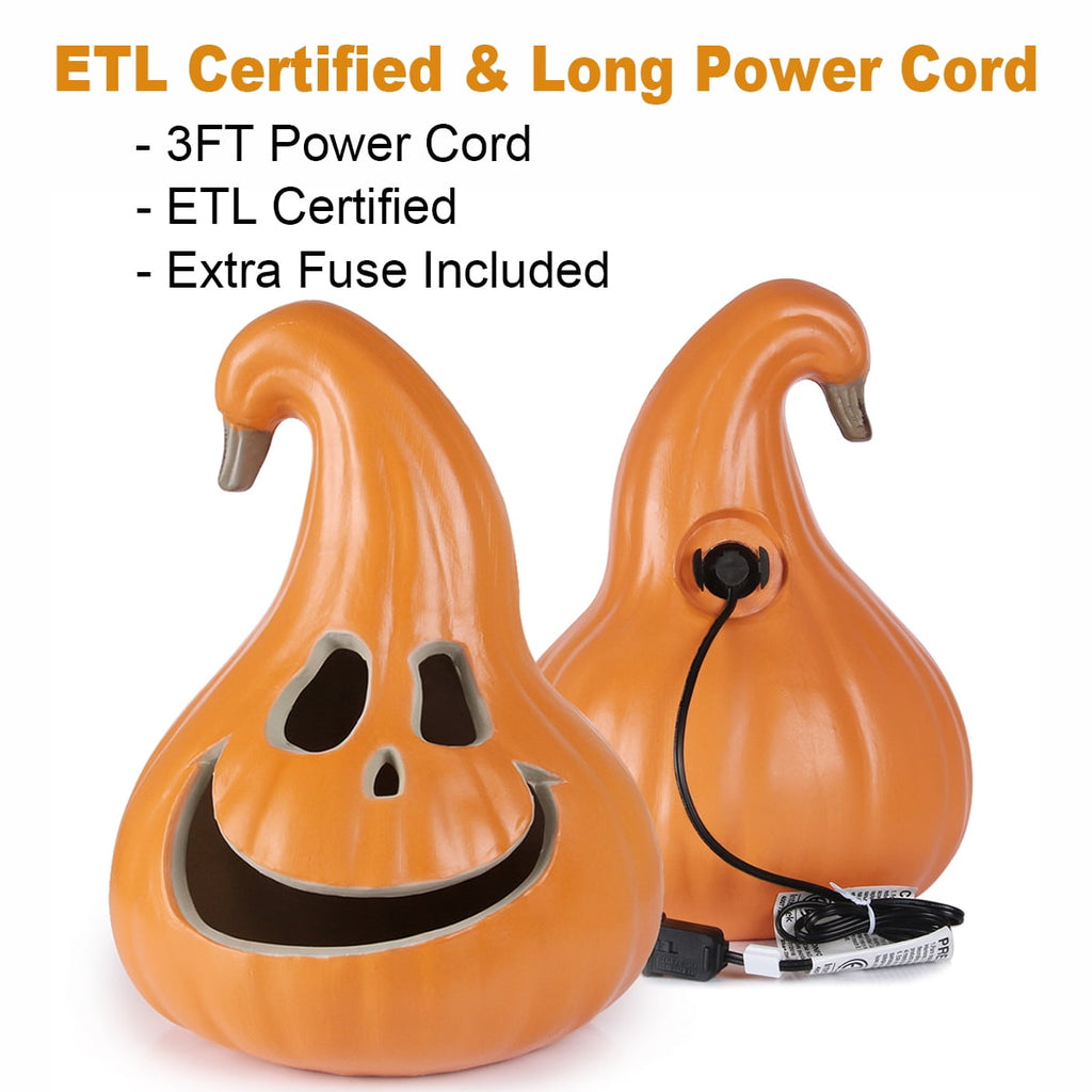 Gamexcel 21" LED Light-Up Jack O Lantern, Pre-lit Halloween Plastic Pumpkin Lights for Indoor/Outdoor Decoration - Angry Face