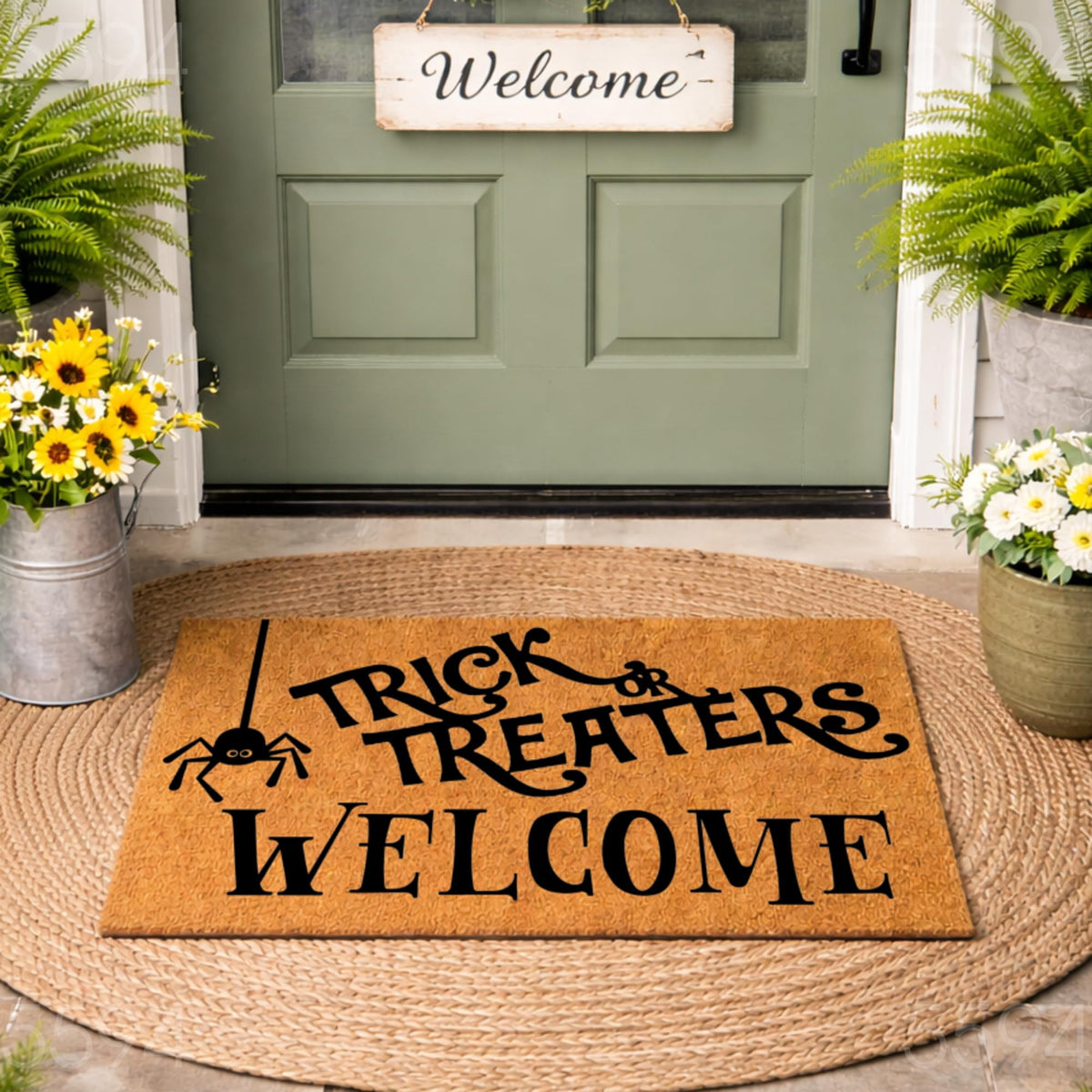 Trick Or Treaters Welcome Doormat, Halloween Spider Front Door Mat, Outdoor Entryway Welcome Mat (36x72 inches) WoodByStu 5594