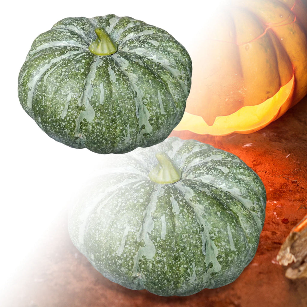 13.7" Halloween Foam Pumpkin Decorations, 2 Pack Artificial Pumpkins for Table Mantel Shelf Display, Fall Autumn Home Decor for Thanksgiving Party (Green)