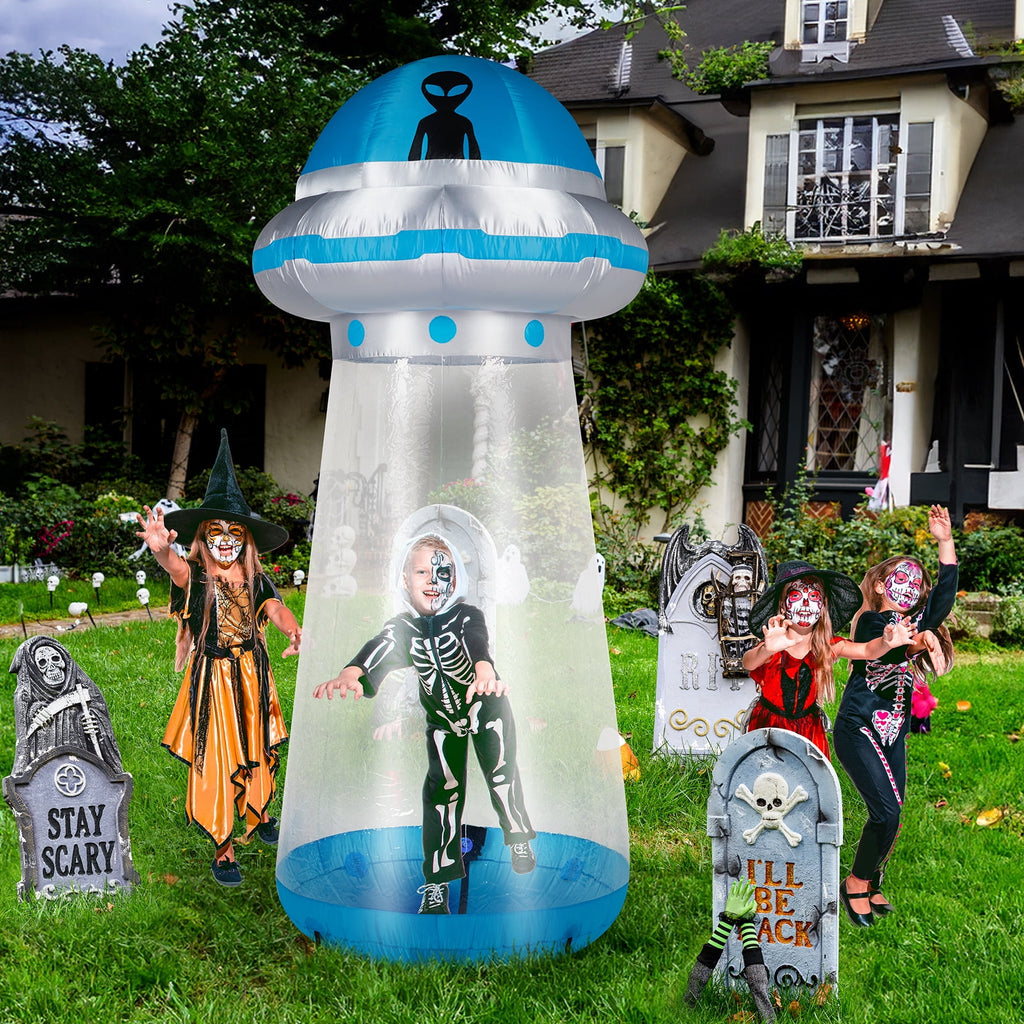 8.8 FT Halloween Inflatable UFO Yard Decoration with LED Lights Stand Inside Blow Up Decor