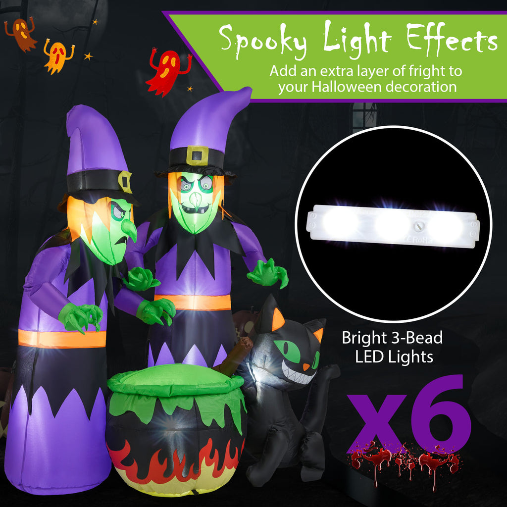 Gymax 6 Ft Inflatable Halloween Witches Blow up 2 Scary Witch w/Black Cat & Cauldron