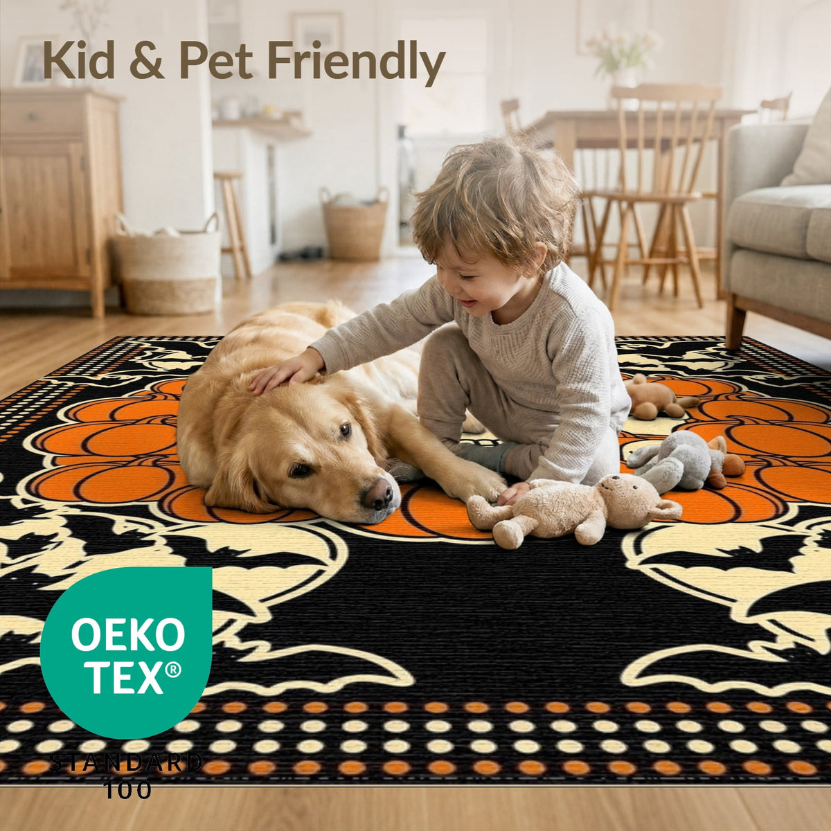 ODIKA 8'x10' Washable Area Rug Halloween Harvest Spirits Grinning Lantern Entrance Doormat Door for Living Room, Under Sectional, Family , Durable, Non-Slip