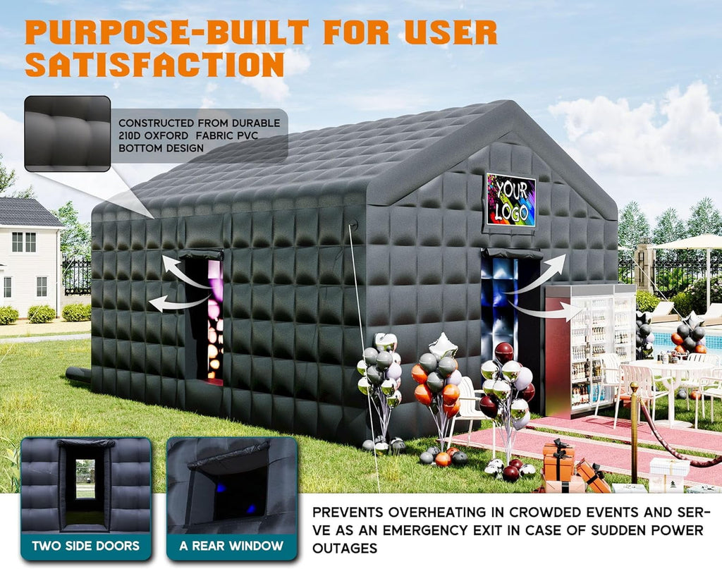 Jocisland 20x16x14 ft Large Black Inflatable Night Club Tent for Adults, Inflatable Nightclub with 2 Side Doors Gazebo Event House, Halloween Decor