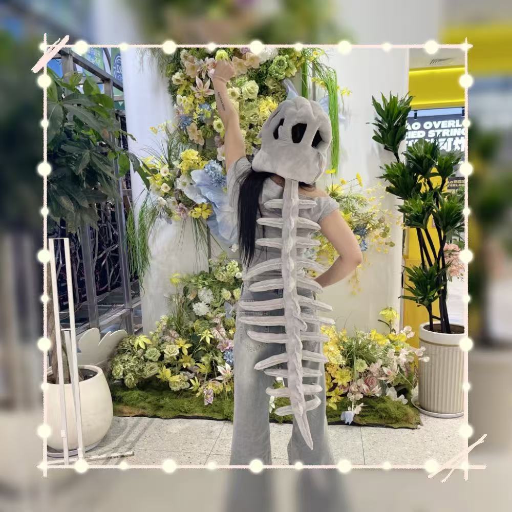 Dinosaur Skeleton Plush Decoration, Dinosaur Costume-3D Skeleton Design, Halloween Dinosaurs Skeletosn ，Approximately 63 inches in Length