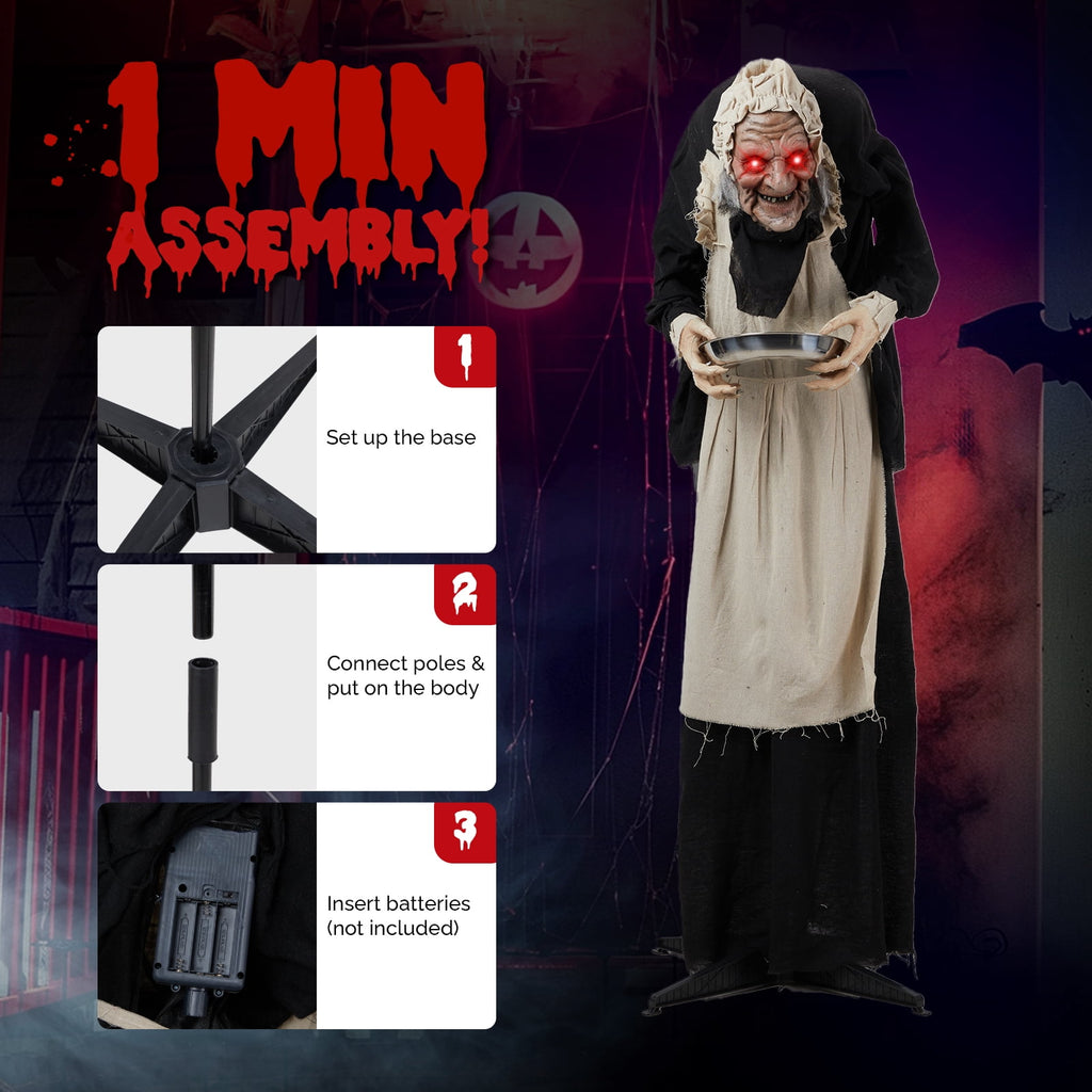 Ktaxon 5ft Waitress Animated Halloween Decoration Creepy Halloween Animatronics Waitress w/ Pre-Recorded Screaming
