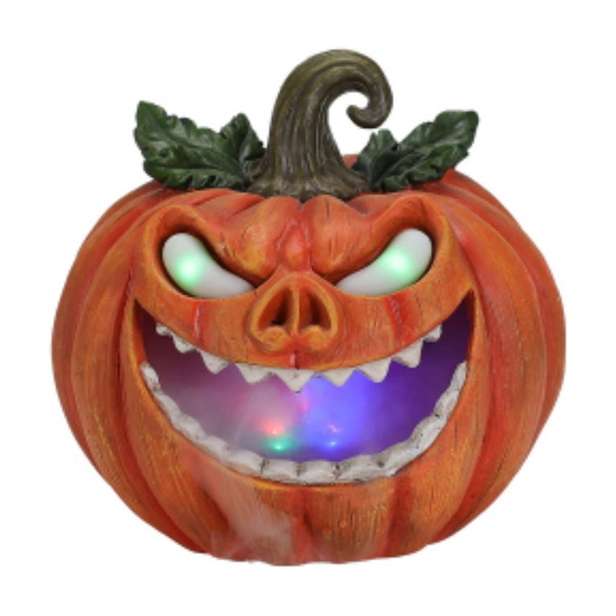 SpookHaven Halloween Jack‑O‑Lantern Pumpkin Mist Sprayer Figurine, LED Light‑Up Fogger with Witch Hat & Skull Decoration, Spooky Ornament for Tabletop Entryway Halloween Party Home Decor