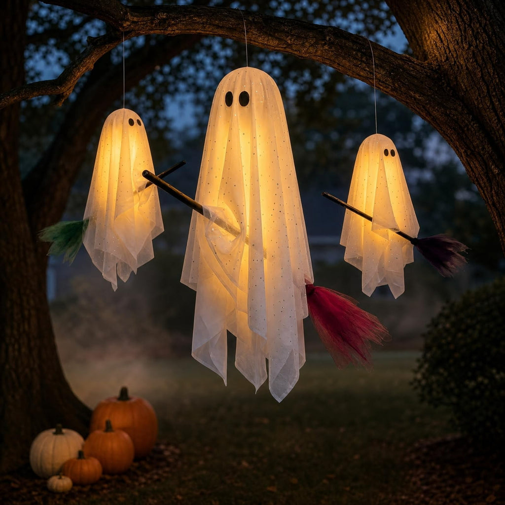 Halloween Decorations 3PC Light Up Ghost Spooky Ghost Decor with Remote for Porch Home Indoor Outdoor Garden Yard Lawn Party Decor