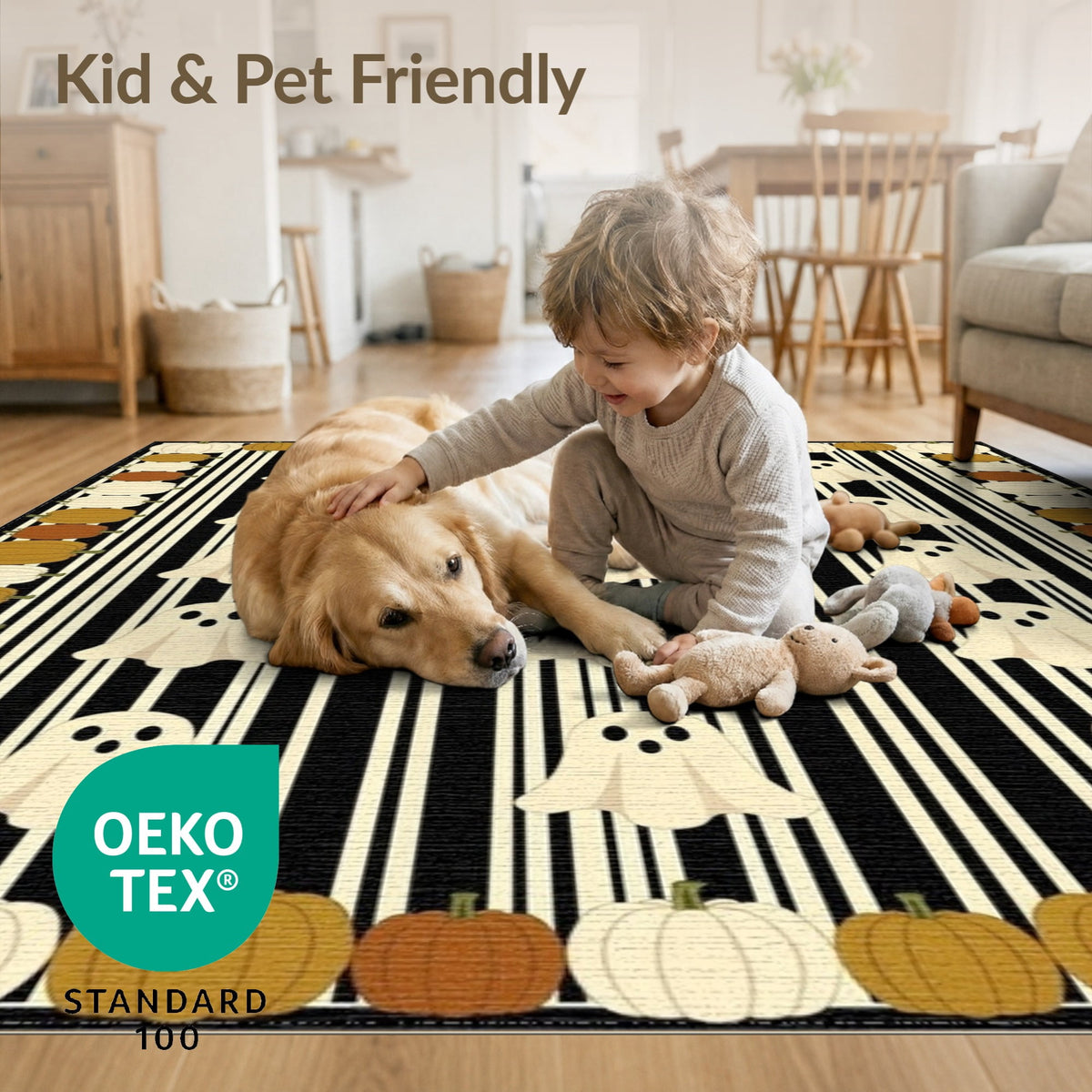 ODIKA Halloween Spooky Harvest Striped Welcome Ghosts Fallc Door Doormat Stain Resistant Low Profile for Dorm Room, Small Living Apartment