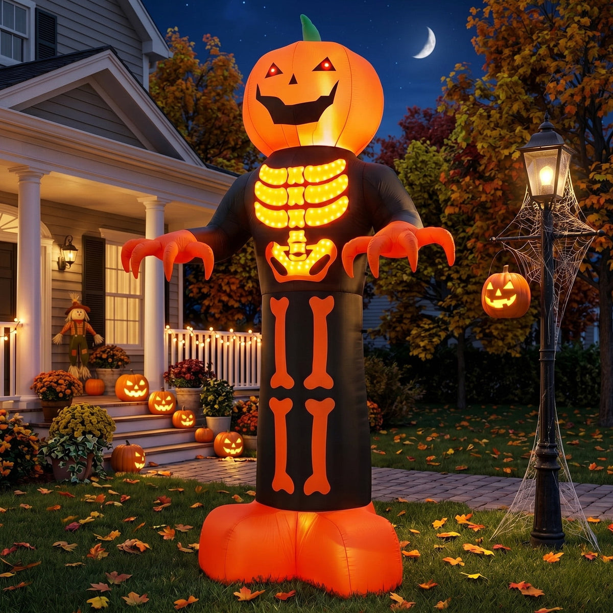 12ft Giant Halloween Inflatable Grim Reaper with Skeleton Ribs and Pumpkin 115 LED Lights