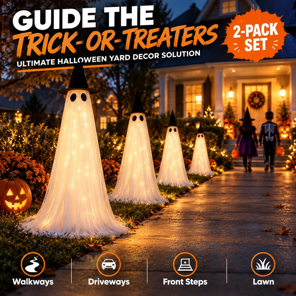 Light Up Halloween Ghost Decor 8 Modes Dual Power 5ft 2 Pack
