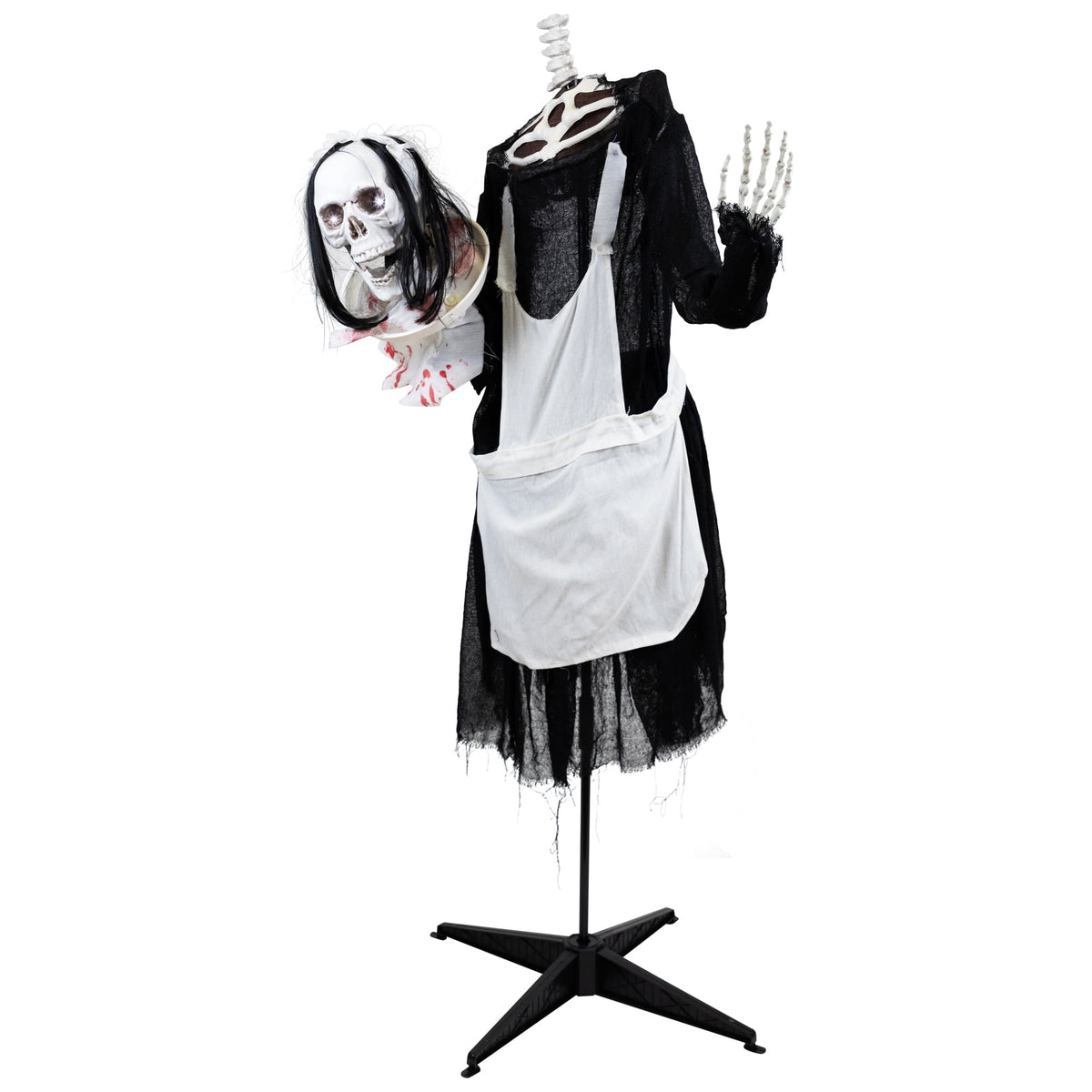 Northlight LED Animated Head-in-Hand Skeleton Maid Halloween Decoration - 57" - White Lights