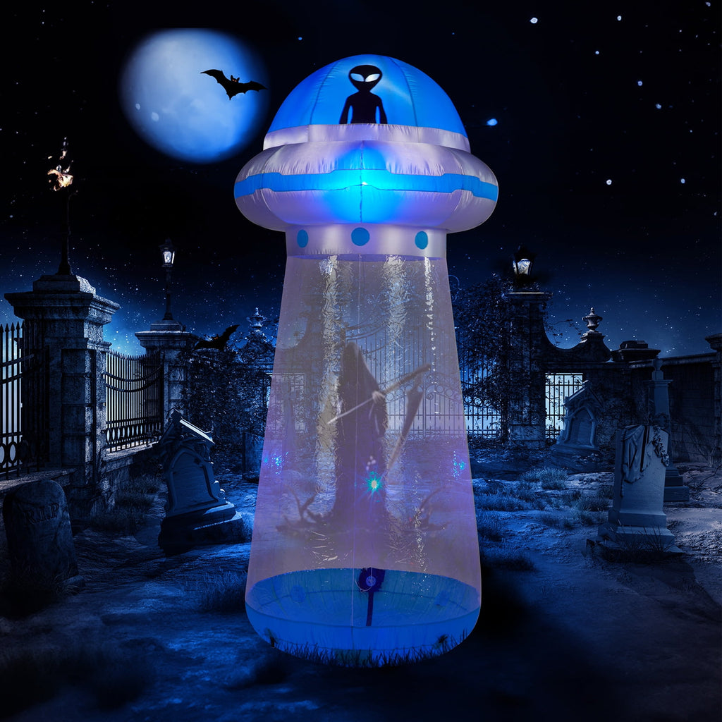 8.8FT Halloween Inflatable UFO Yard Decoration with Stand Inside Design