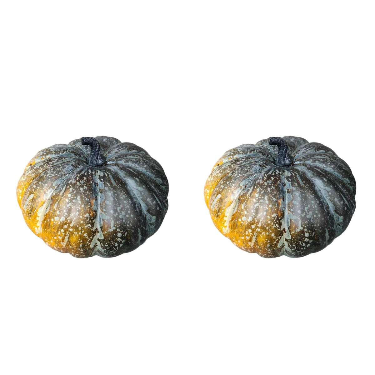 13.7" Halloween Foam Pumpkin Decorations, 2 Pack Artificial Pumpkins for Table Mantel Shelf Display, Fall Autumn Home Decor for Thanksgiving Party (Green)