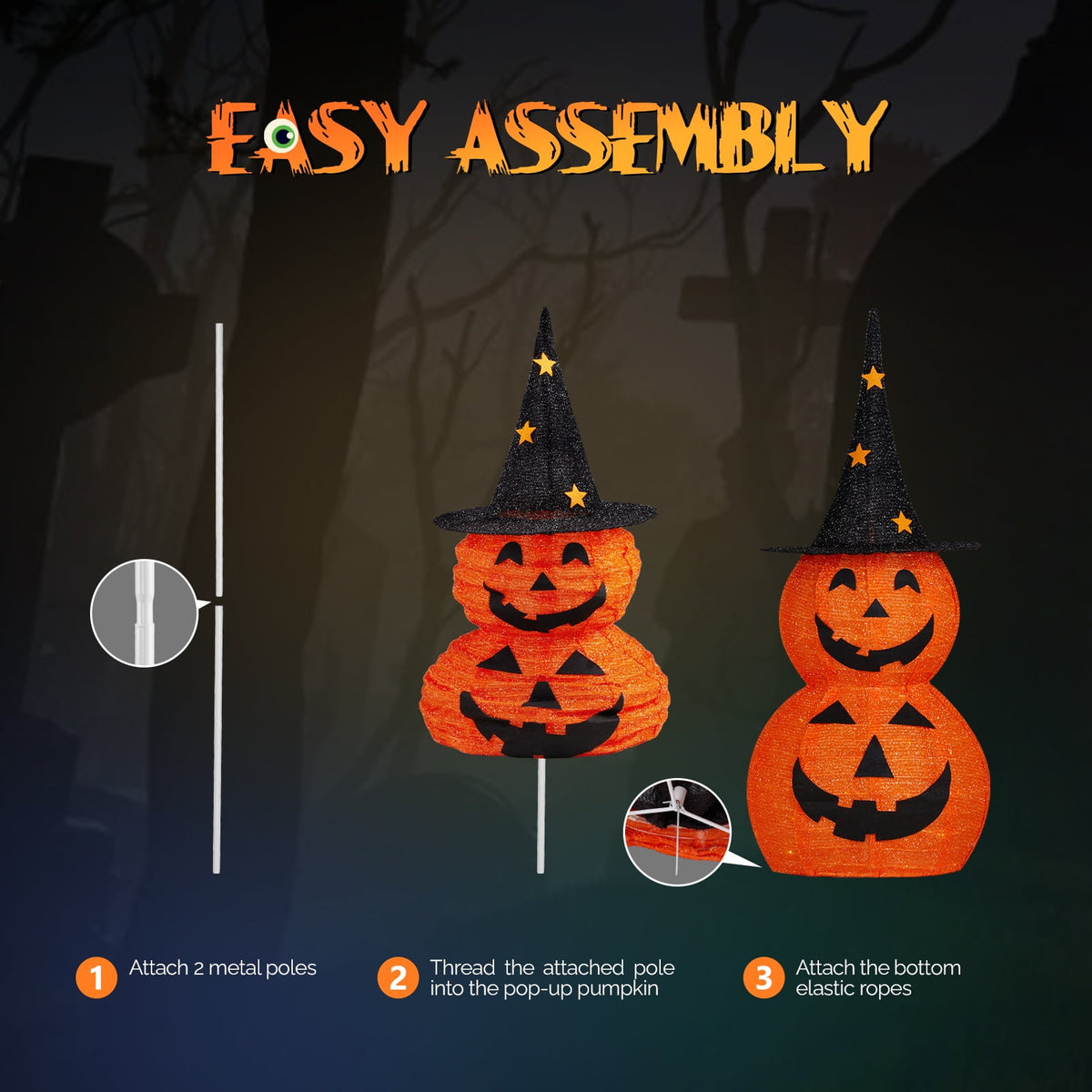 Ktaxon 3FT Pumpkins Halloween Lighted Pumpkin Outdoor Decoration for Holiday Lawn Garden Party,2Pcs