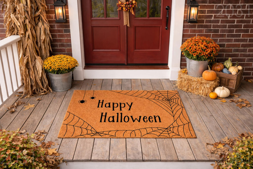 Happy Halloween Doormat, Spiderweb Spider Design, Funny Welcome Mat, Indoor Outdoor Entryway Rug, Halloween Home Decor 2031 (36x60 inches) 2031