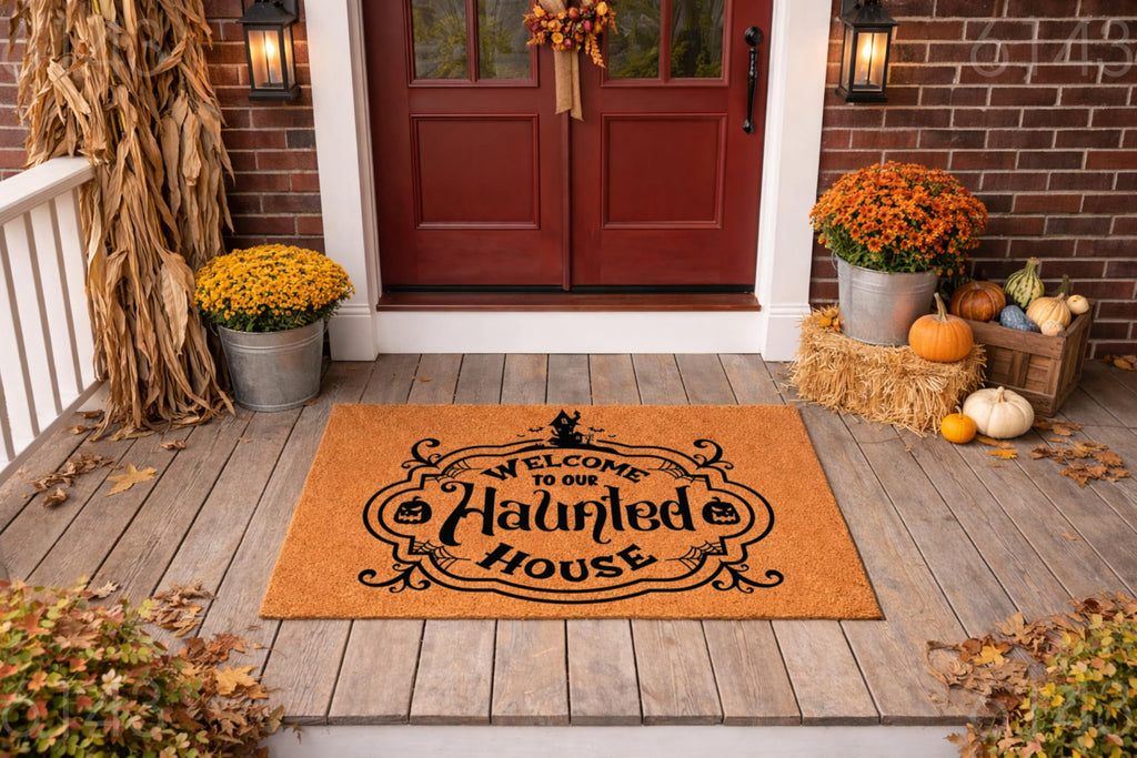 Welcome To Our Haunted House Doormat, Halloween Front Door Welcome Mat (36x60 inches) WoodByStu 6143
