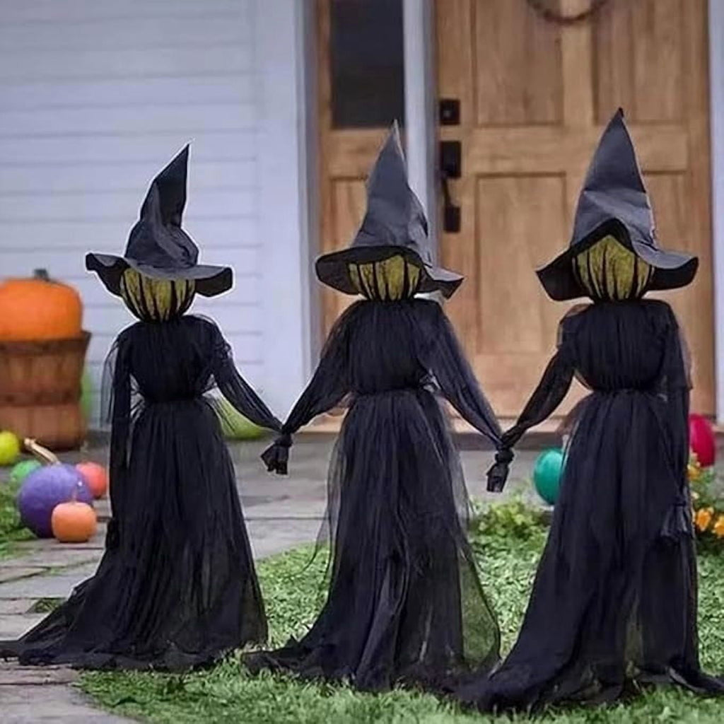 Halloween Decorations,Voice Control Induction Glowing Witches Holding Hands Witches 59Inch Light Up Witch for Yard Garden Outdoor Lawn Porch Haunted House Decor-3Pc