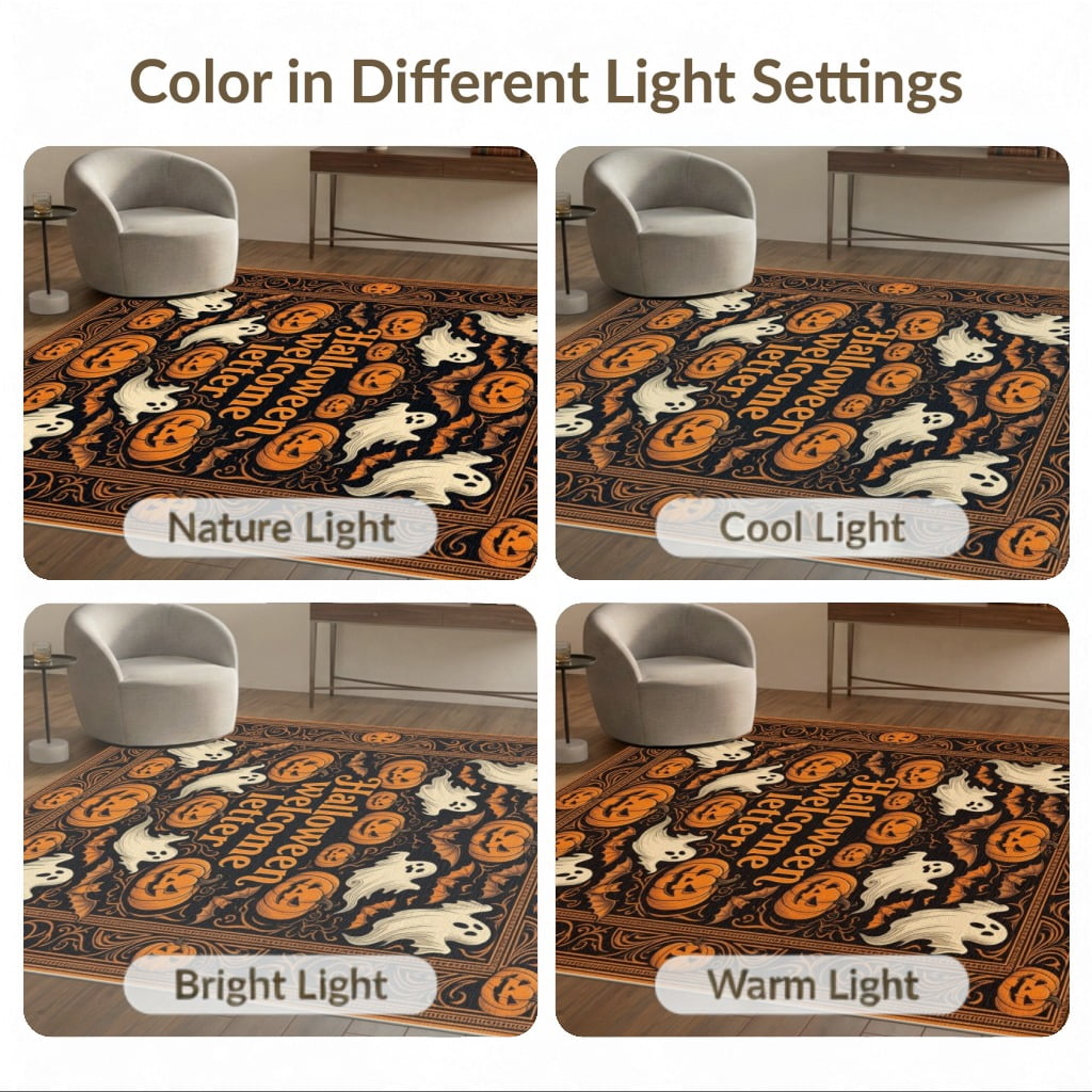 ODIKA Halloween October Phantom Gourd Flying Creature Fiber Doormat Stain Resistant Low Profile for Dorm Room, Small Living Apartment