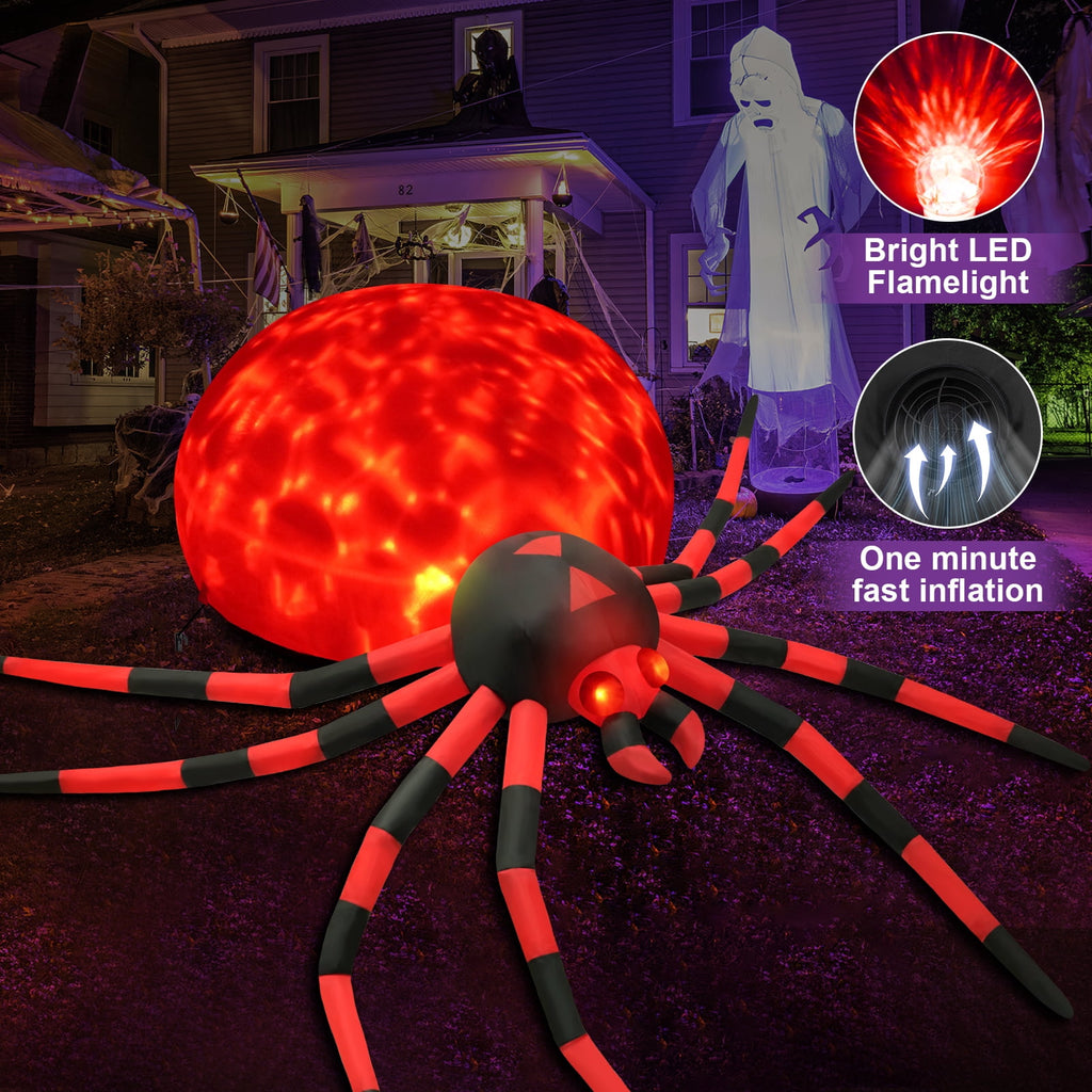 Yexmas 12FT Halloween Inflatables Outdoor Decorations Giant Spider Decorations with LED Lights and Air Pump Blow up Inflatable Green