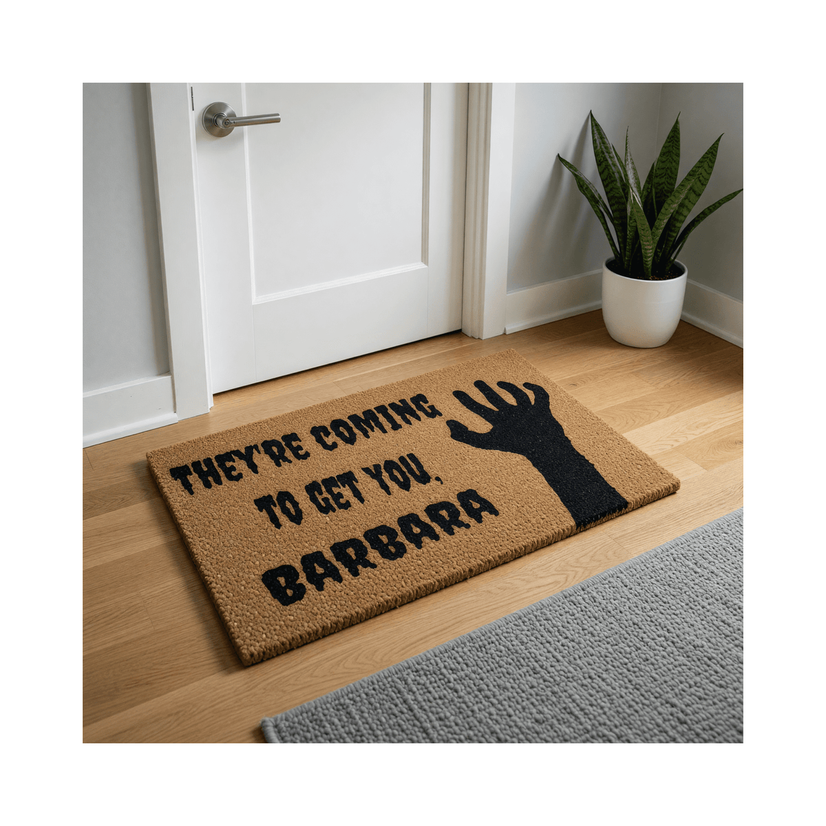 Halloween Doormat, They're Coming To Get You Barbara Quote, Zombie Hand Silhouette, Funny Scary Welcome Mat, Front Door Decor 3403 (36x60 inches) 3403