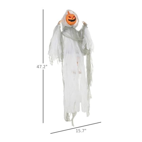 3.9FT Animated Halloween Pumpkin Ghost Prop Sound Activated with Red Glowing Eyes