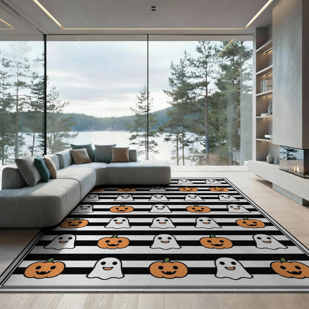 ODIKA Halloween Spooky Harvest Striped Welcome Ghosts Fallc Door Doormat Stain Resistant Low Profile for Dorm Room, Small Living Apartment