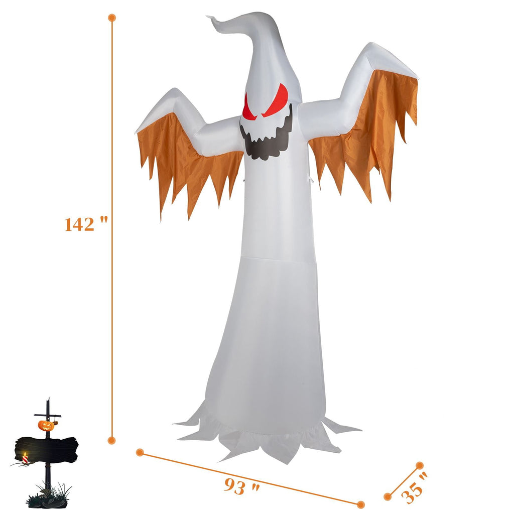 12FT Inflatable Scary Ghost with Flames and Flashing Red Eyes LED Lights for Halloween Yard Decor