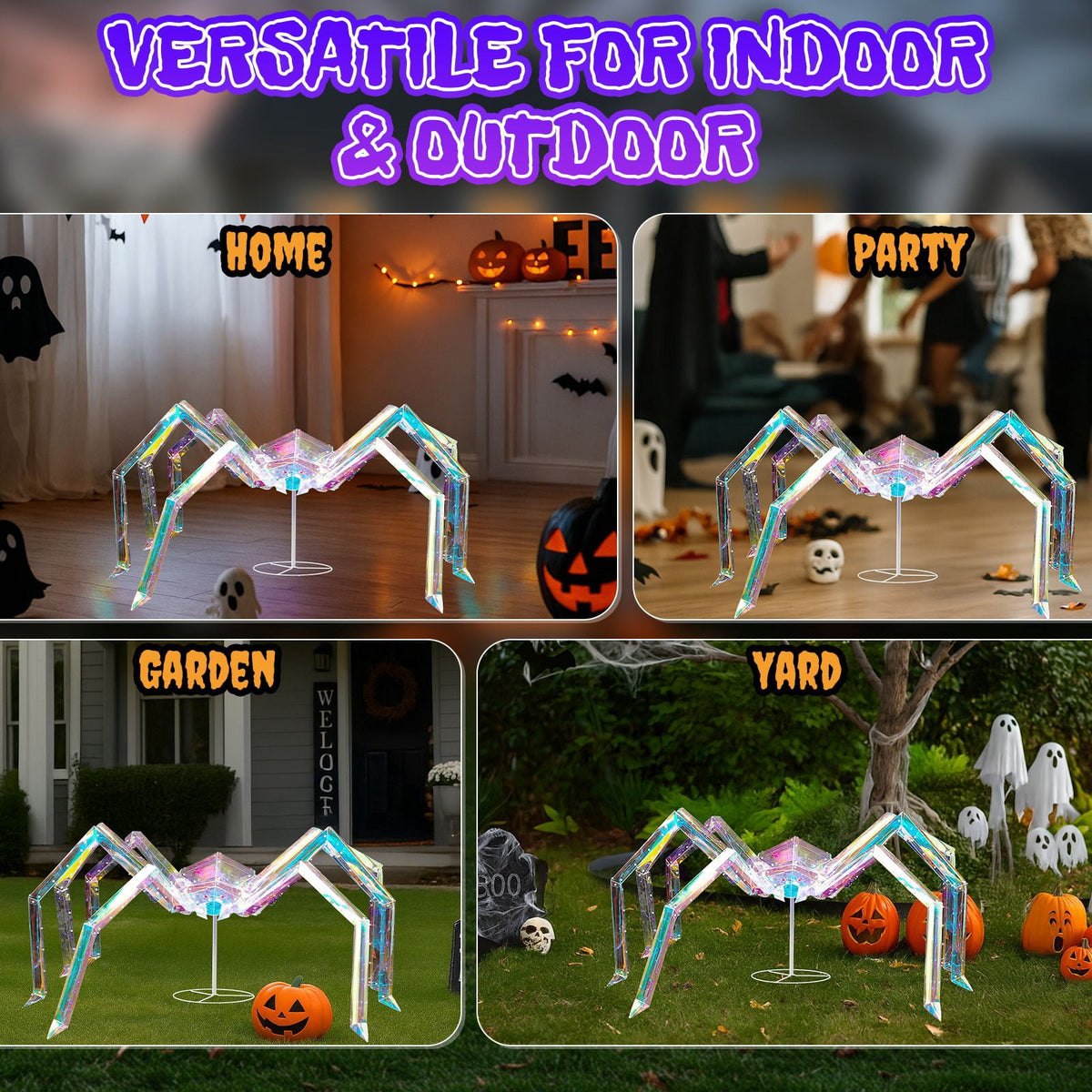 3FT Light Up Halloween Spider - Iridescent Outdoor Decoration with 340 LED Lights for Yard, Porch, and Garden Parties