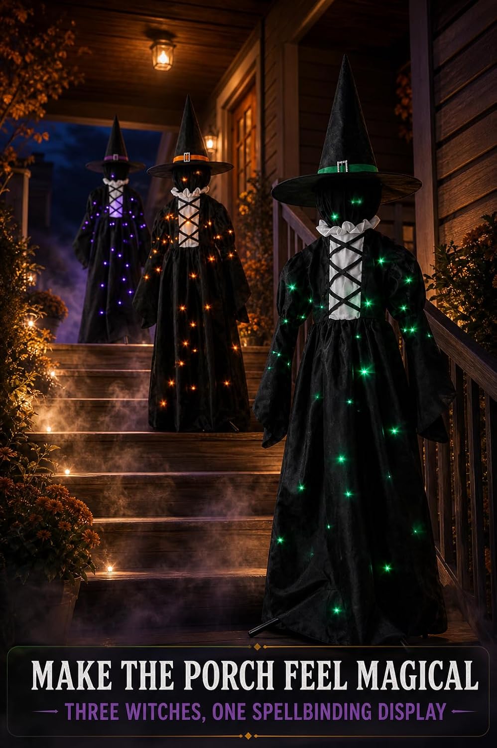 3 Lighted Witches Halloween Yard Decorations, 59 in