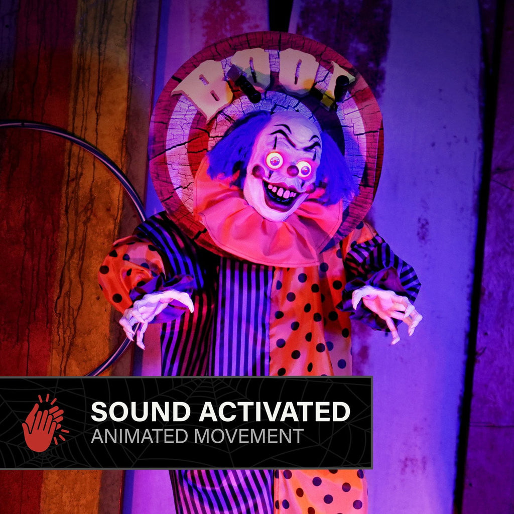 Haunted Hill Farm Red LED Battery-Powered Standing Clown Halloween Animatronic Animated 5.3-ft.