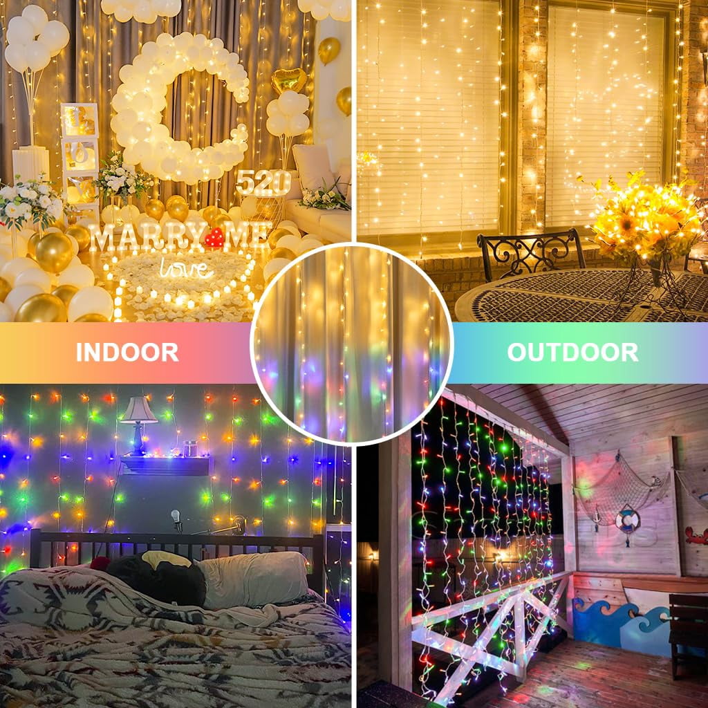 9.5x29.5ft Curtain Lights 900 LED White Indoor Outdoor Decor